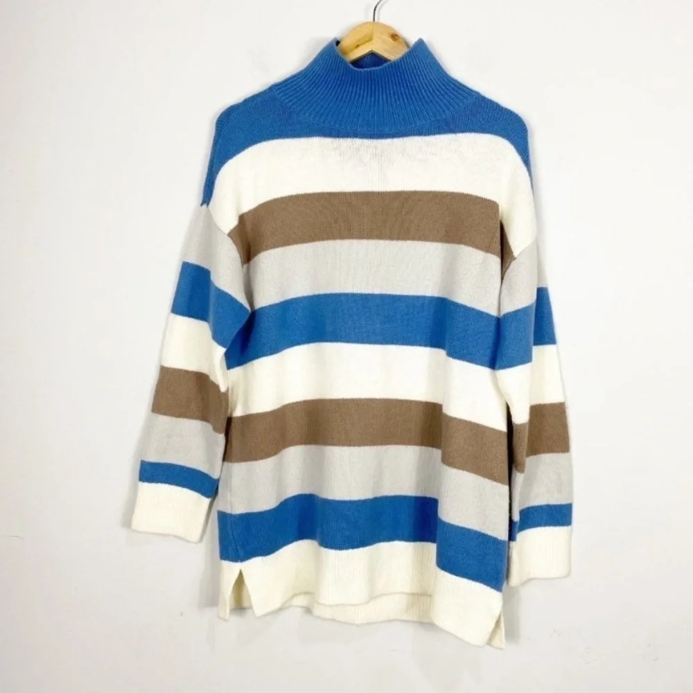 ANN TAYLOR Striped Turtleneck Tunic Sweater